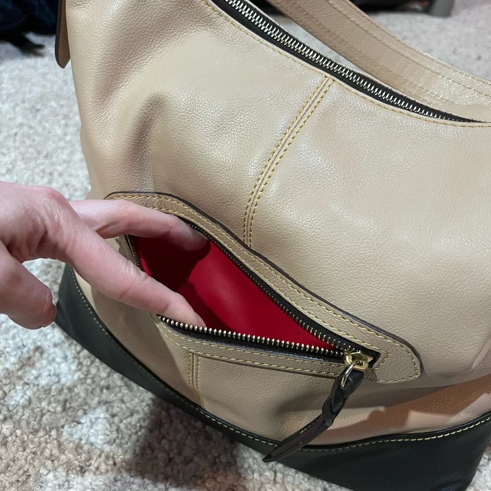 Dooney & Bourke tan and Black Leather Hobo Bag